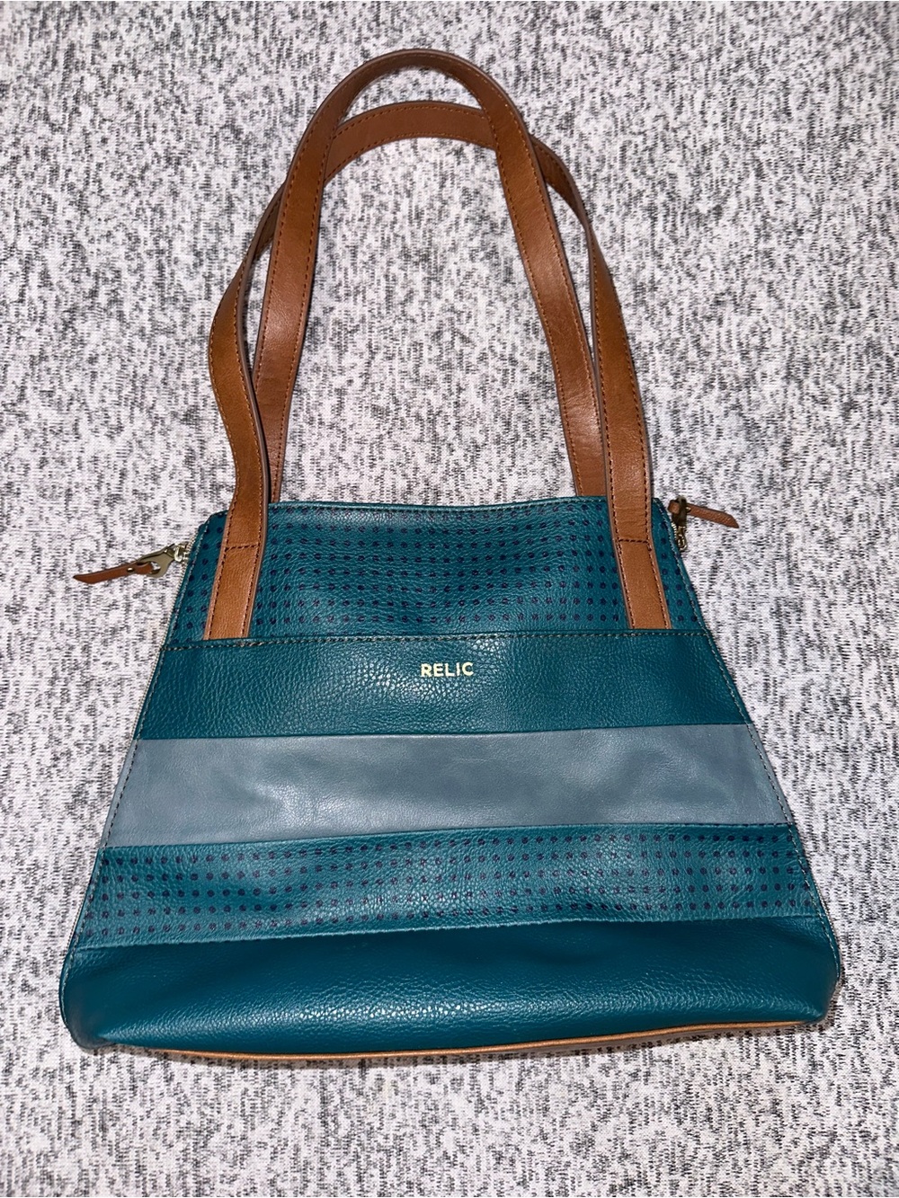 Relic Teal, Navy, and Brown Expandable Shoulder Bag, EUC